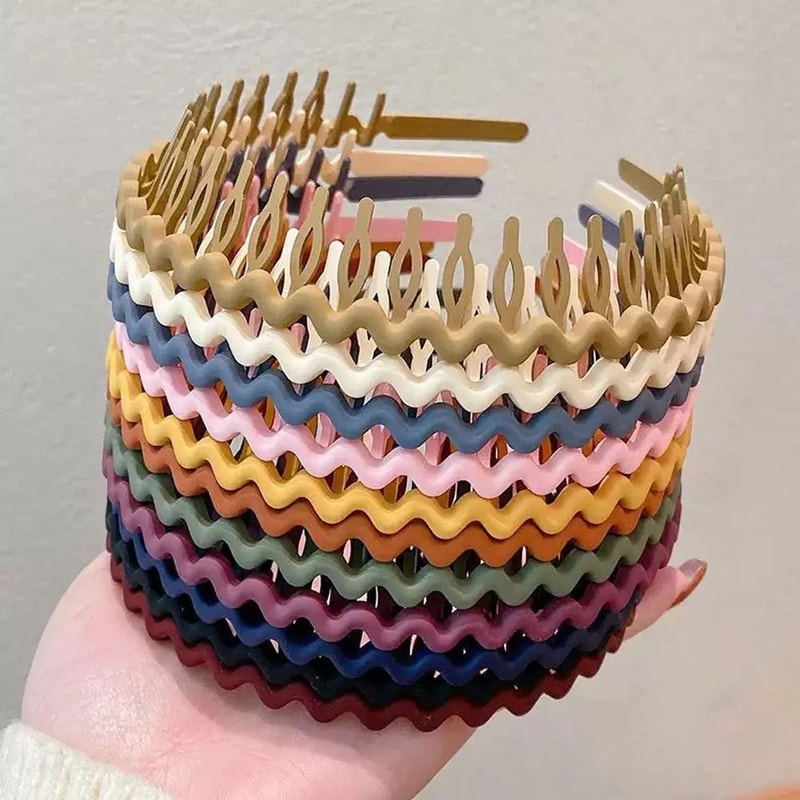 Fashion Wave Toothed Headband Solid Color NonSlip Hair Band For Sports Face Wash 3