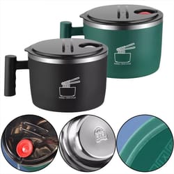 stainless steel ramen bowl & insulated lunch container – 1000ml large soup bowl with phone stand