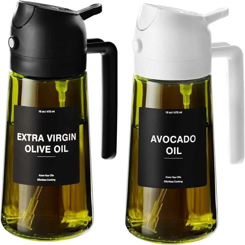 470ml Professional 2in1 Oil Sprayer Dispenser Thick Glass Olive Oil Bottle With Stickers 9