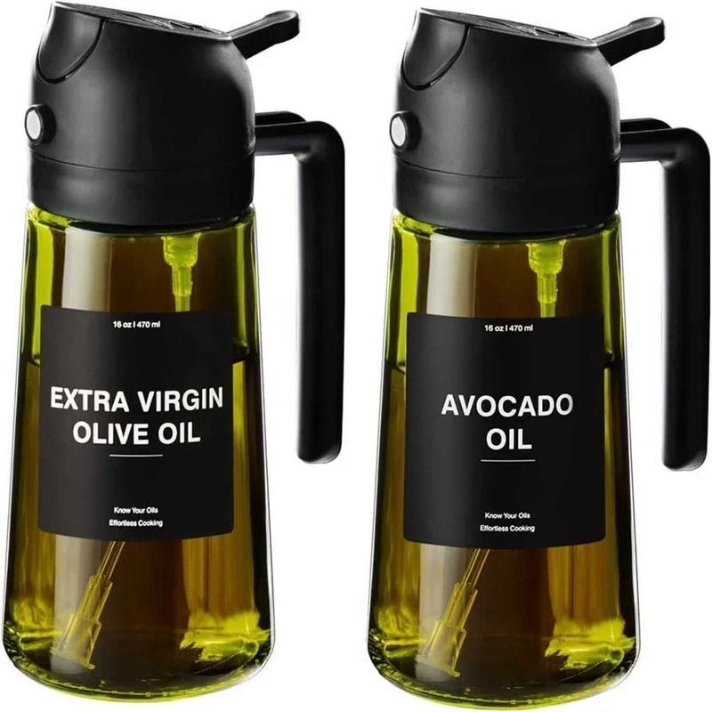470ml Professional 2in1 Oil Sprayer Dispenser Thick Glass Olive Oil Bottle With Stickers 7