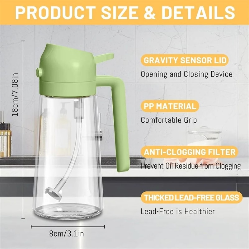 16oz470ML Glass Oil Dispenser 2in1 Automatic Flip Lid Cooking Sprayer 1