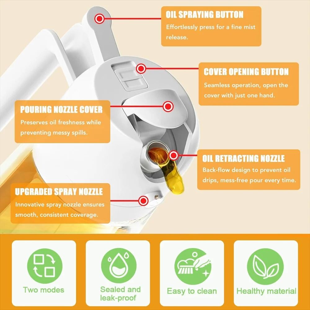 16oz470ML Glass Oil Dispenser 2in1 Automatic Flip Lid Cooking Sprayer 2