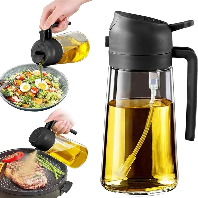 16oz470ML Glass Oil Dispenser 2in1 Automatic Flip Lid Cooking Sprayer 9