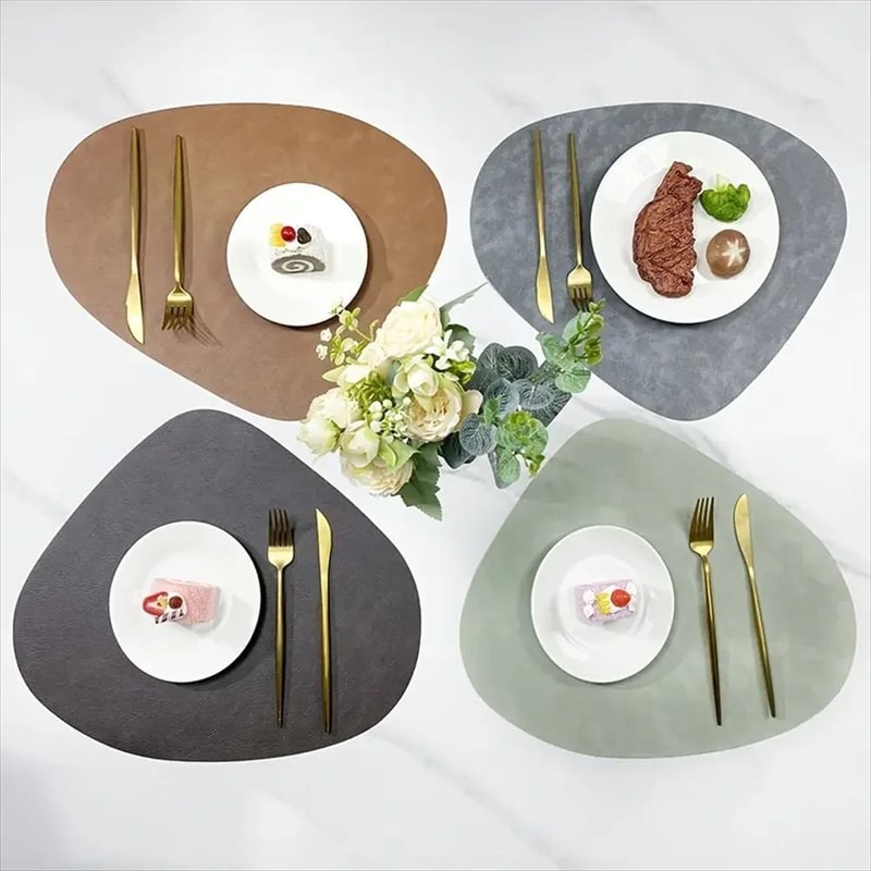 Premium PU Leather Placemats Coffee Coasters Waterproof HeatResistant Table Mats 5