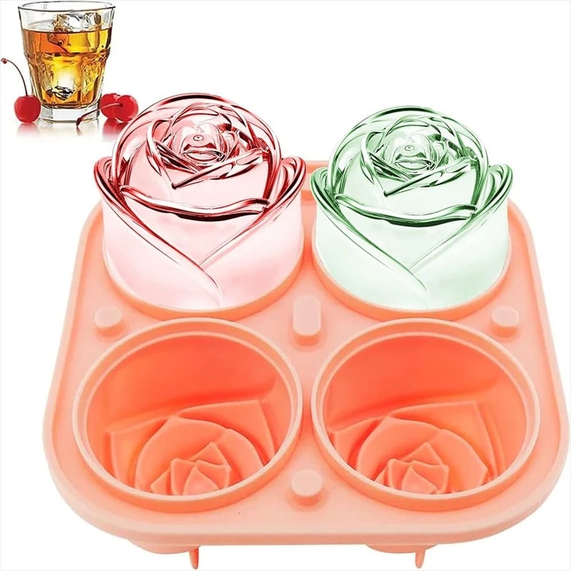 3D Rose Ice Molds Large FlowerShaped Silicone Trays For Whiskey Cocktails 0