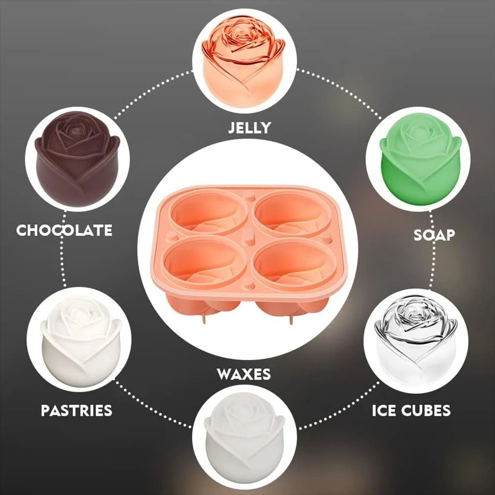 3D Rose Ice Molds Large FlowerShaped Silicone Trays For Whiskey Cocktails 3