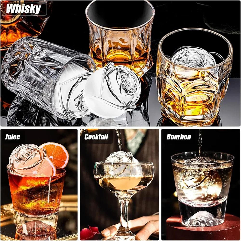 3D Rose Ice Molds Large FlowerShaped Silicone Trays For Whiskey Cocktails 5