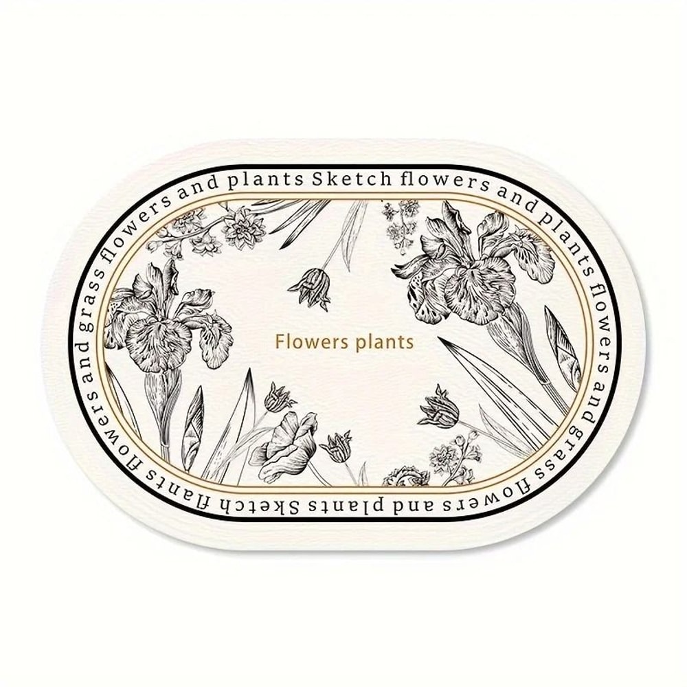 Floral Elliptical PU Leather Placemats Waterproof HeatResistant Sketch Flower Table Mats 6