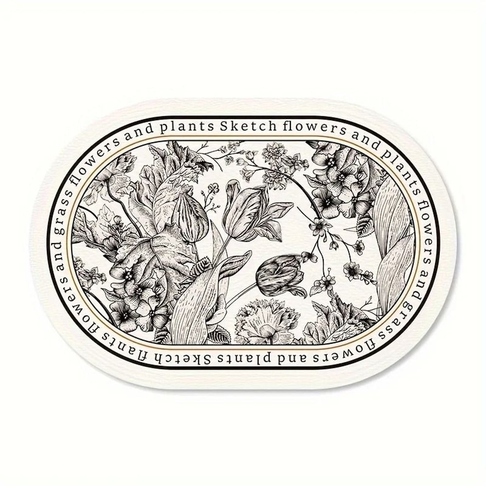 Floral Elliptical PU Leather Placemats Waterproof HeatResistant Sketch Flower Table Mats 7