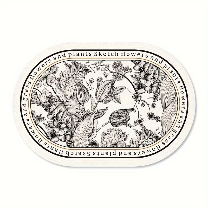 Floral Elliptical PU Leather Placemats Waterproof HeatResistant Sketch Flower Table Mats 7