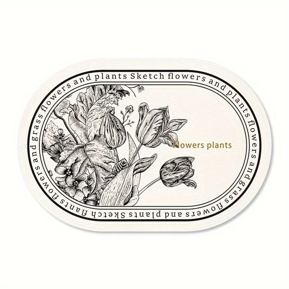 Floral Elliptical PU Leather Placemats Waterproof HeatResistant Sketch Flower Table Mats 8