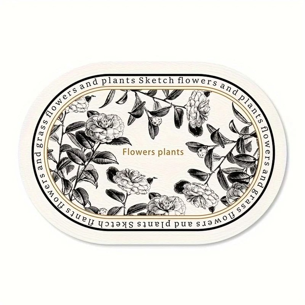Floral Elliptical PU Leather Placemats Waterproof HeatResistant Sketch Flower Table Mats 9