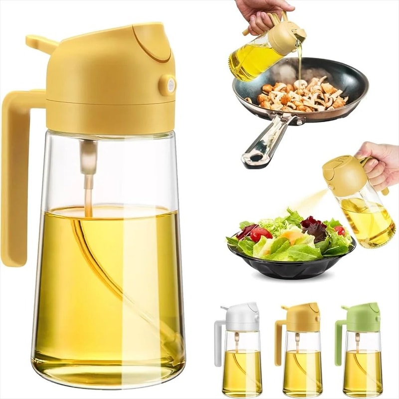 Premium 2in1 Glass Oil Dispenser Sprayer 17oz500ML LeakProof Cooking Bottle 0