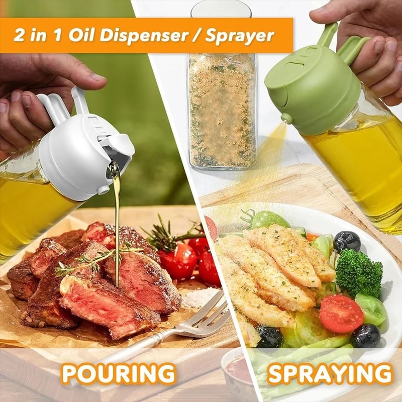 Premium 2in1 Glass Oil Dispenser Sprayer 17oz500ML LeakProof Cooking Bottle 1