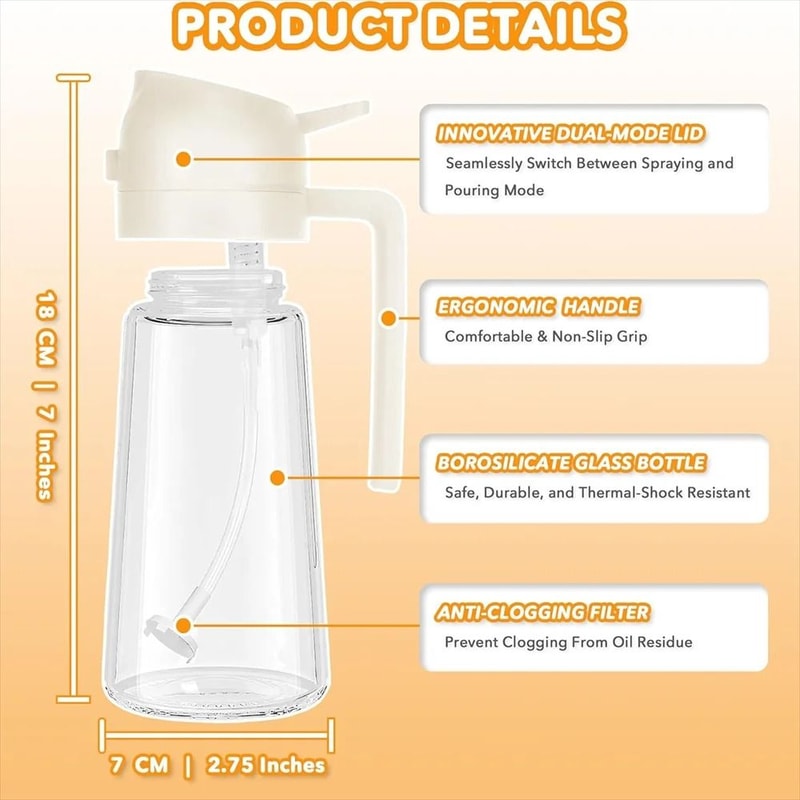 Premium 2in1 Glass Oil Dispenser Sprayer 17oz500ML LeakProof Cooking Bottle 2