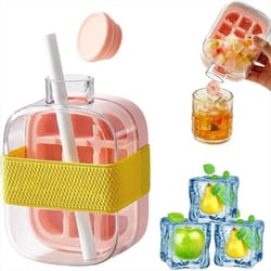 2-in-1 press ice cube mold & portable water bottle – leak-proof ice cube tray with bin