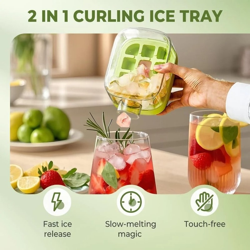 2in1 Press Ice Cube Mold Portable Water Bottle LeakProof Ice Cube Tray With Bin 2