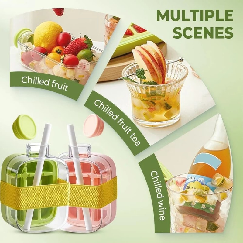 2in1 Press Ice Cube Mold Portable Water Bottle LeakProof Ice Cube Tray With Bin 3
