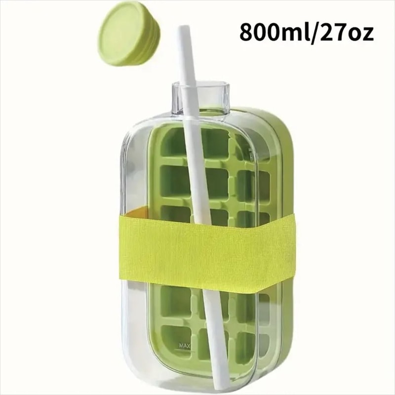 2in1 Press Ice Cube Mold Portable Water Bottle LeakProof Ice Cube Tray With Bin 11