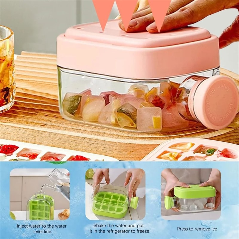 2in1 Press Ice Cube Mold Portable Water Bottle LeakProof Ice Cube Tray With Bin 4
