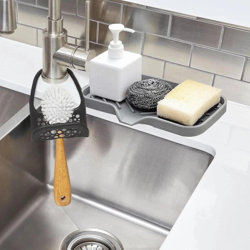 Premium Silicone Sink Organizer Durable Kitchen Soap Tray Sponge Holder 5