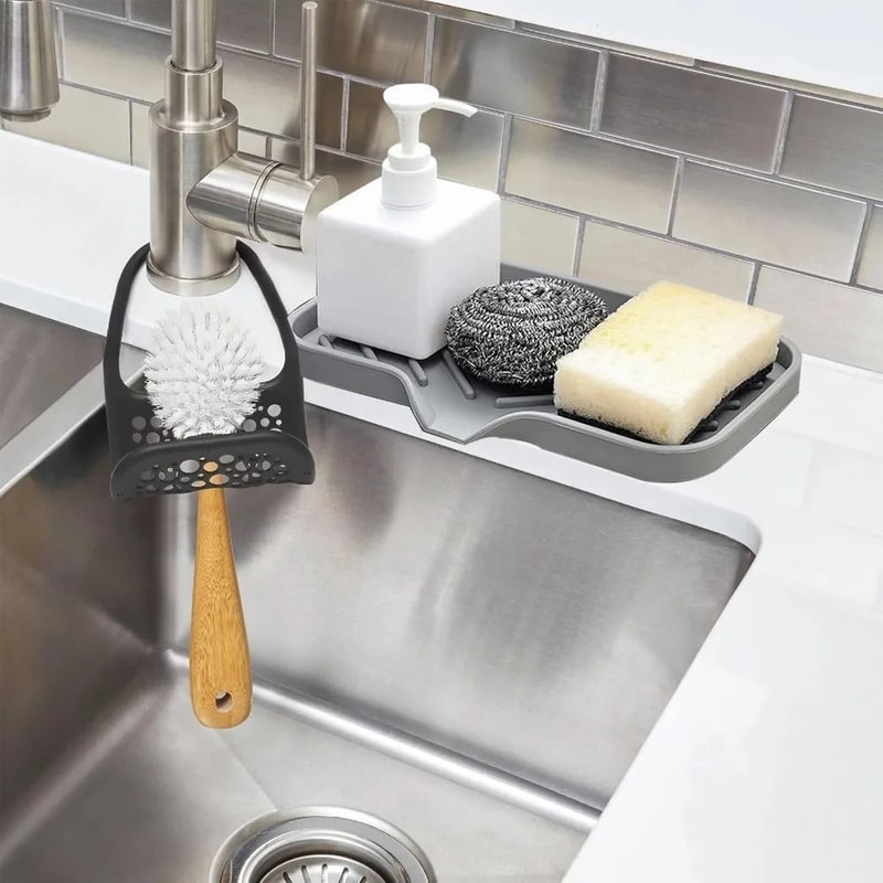 Premium Silicone Sink Organizer Durable Kitchen Soap Tray Sponge Holder 5