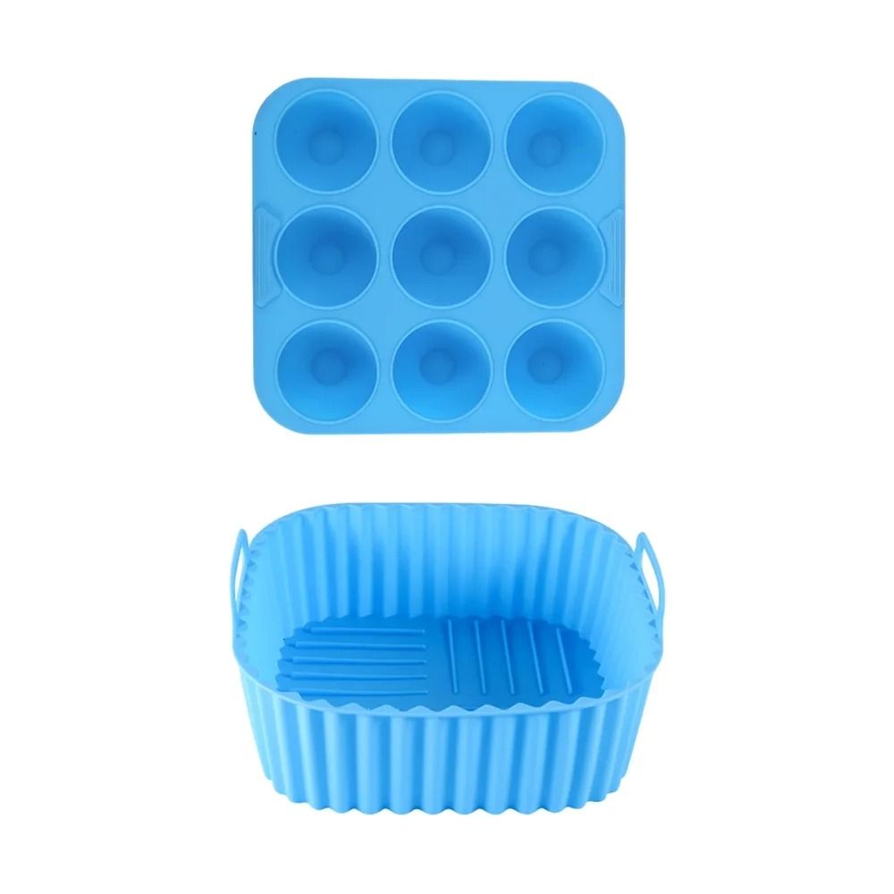 Premium 2Piece Square Silicone Air Fryer Liners Egg Mold Set FoodSafe Reusable Baking Accessories 9