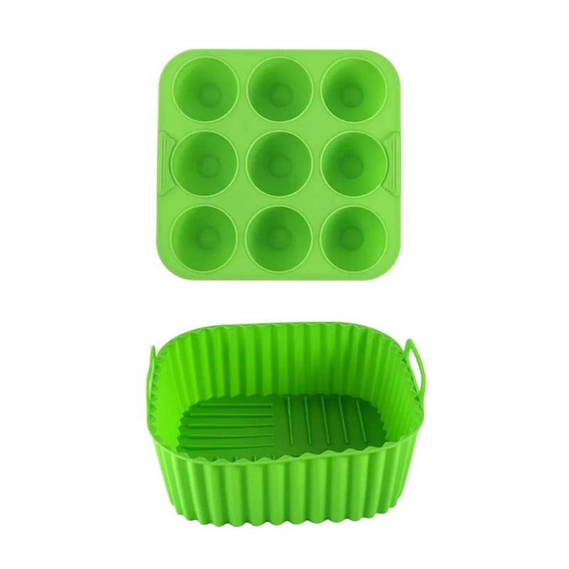 Premium 2Piece Square Silicone Air Fryer Liners Egg Mold Set FoodSafe Reusable Baking Accessories 10