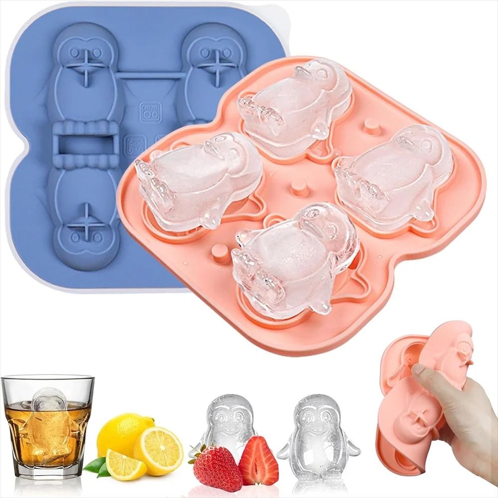 Premium Penguin Silicone Ice Cube Tray 3D Novelty Flower Animal Mold With LeakProof Lid 0
