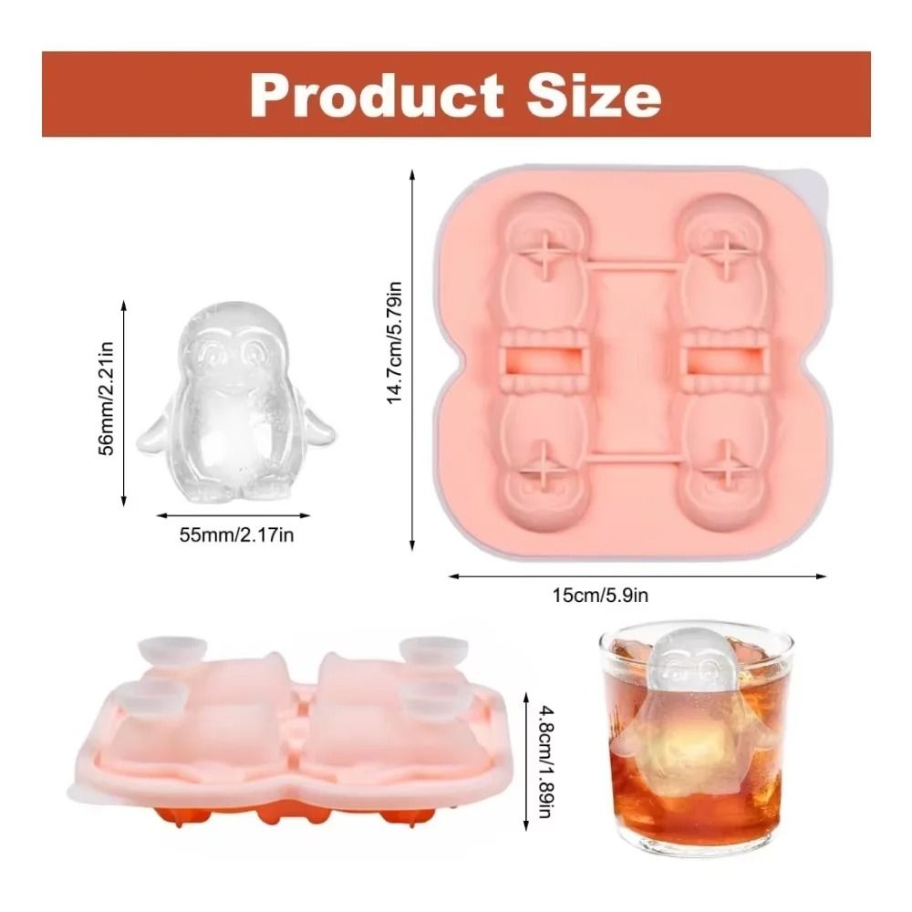 Premium Penguin Silicone Ice Cube Tray 3D Novelty Flower Animal Mold With LeakProof Lid 1