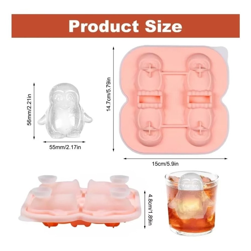 Premium Penguin Silicone Ice Cube Tray 3D Novelty Flower Animal Mold With LeakProof Lid 1