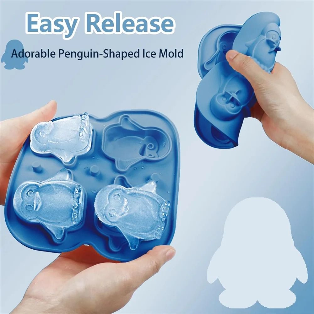Premium Penguin Silicone Ice Cube Tray 3D Novelty Flower Animal Mold With LeakProof Lid 3