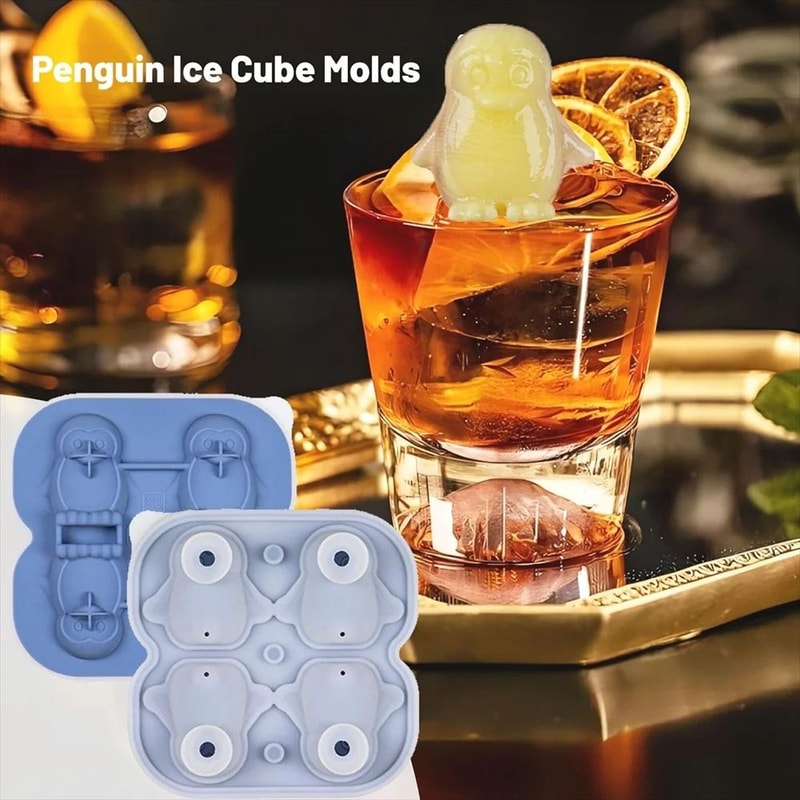 Premium Penguin Silicone Ice Cube Tray 3D Novelty Flower Animal Mold With LeakProof Lid 4