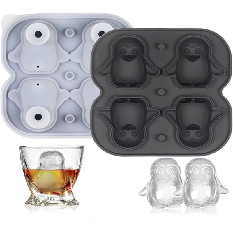 Premium Penguin Silicone Ice Cube Tray 3D Novelty Flower Animal Mold With LeakProof Lid 6