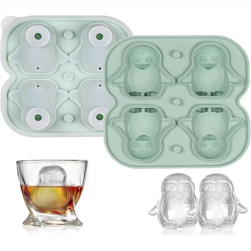 Premium Penguin Silicone Ice Cube Tray 3D Novelty Flower Animal Mold With LeakProof Lid 7