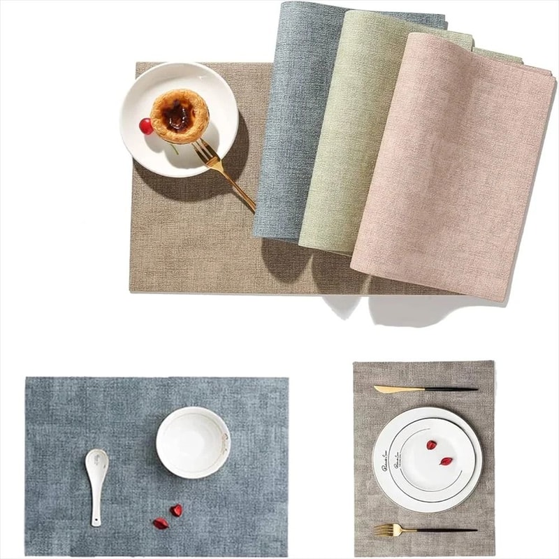 Premium Leather Table Place Mats DualSided Cloth Pattern HeatResistant Waterproof Dining Mats 4