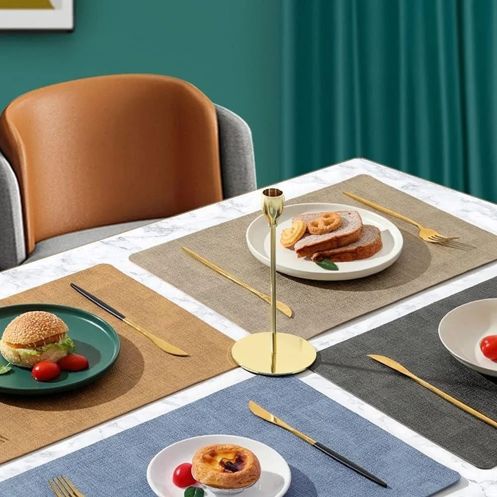 Premium Leather Table Place Mats DualSided Cloth Pattern HeatResistant Waterproof Dining Mats 5