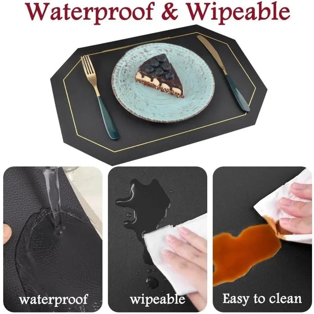 Premium Faux Leather Placemats Waterproof OilResistant HeatInsulating Dining Table Mats 2