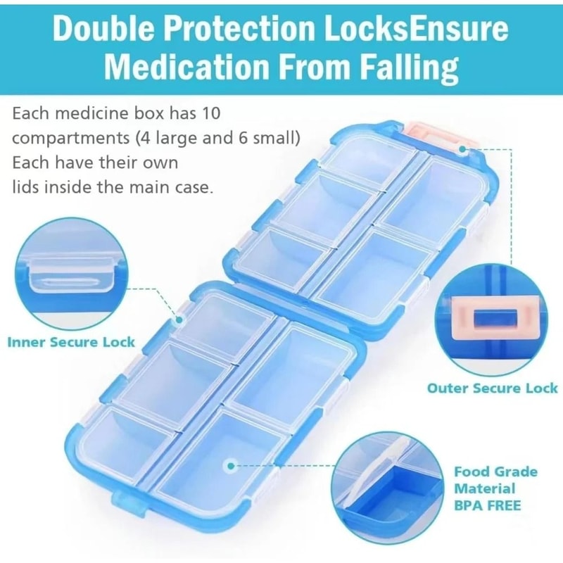 Premium 10Cell Portable Medicine Box Waterproof MoistureProof Travel Pill Organizer 3