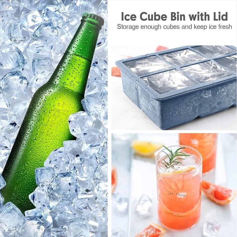 Premium Large Silicone Ice Cube Trays BPAFree Square Molds With LeakProof Removable Lid 3