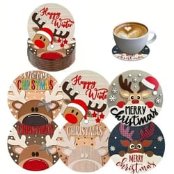 premium 6-piece wooden christmas coaster set – heat-resistant & anti-slip reindeer decor