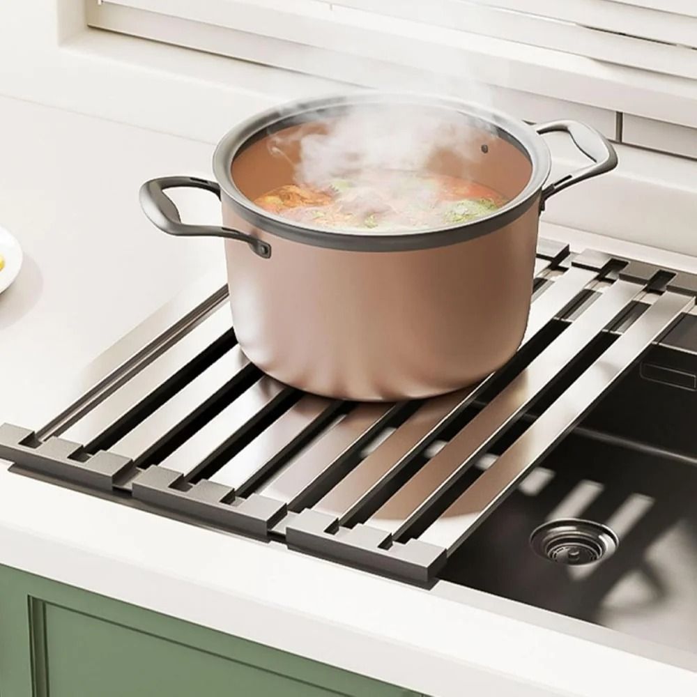 Premium 304 Stainless Steel RollUp Dish Drying Rack Foldable Retractable Sink Drainer 4