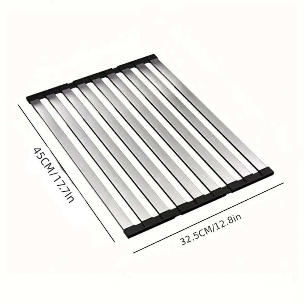 Premium 304 Stainless Steel RollUp Dish Drying Rack Foldable Retractable Sink Drainer 7