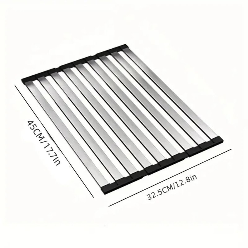 Premium 304 Stainless Steel RollUp Dish Drying Rack Foldable Retractable Sink Drainer 7
