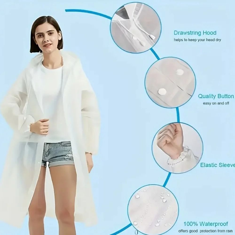 Premium Reusable Transparent Raincoat Thickened Portable Waterproof Poncho For Outdoor Hiking 5