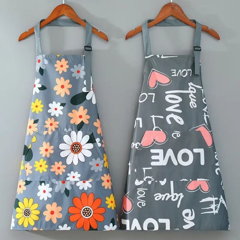 Premium Floral Waterproof Apron Adjustable Cooking Bib With Pocket For Baking Gardening 0