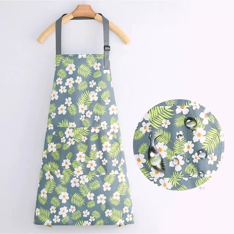 Premium Floral Waterproof Apron Adjustable Cooking Bib With Pocket For Baking Gardening 9