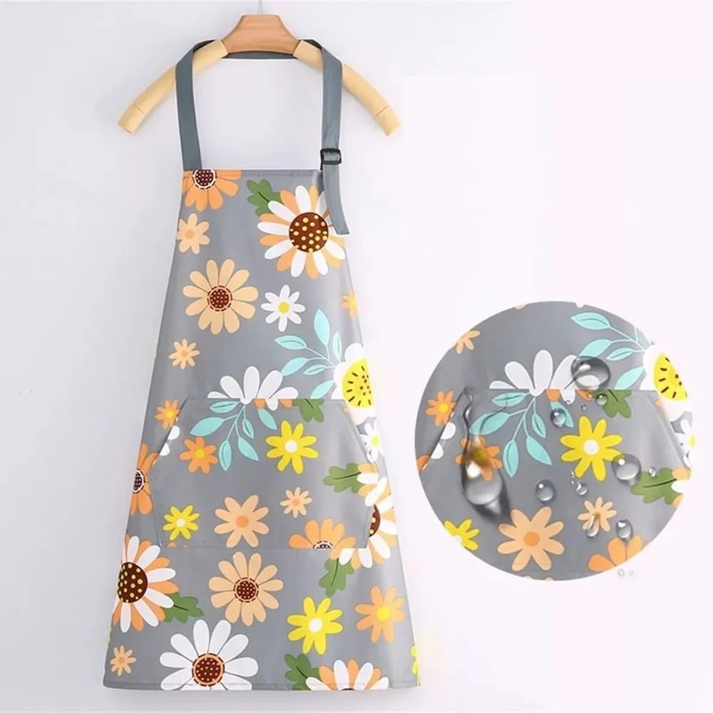 Premium Floral Waterproof Apron Adjustable Cooking Bib With Pocket For Baking Gardening 7