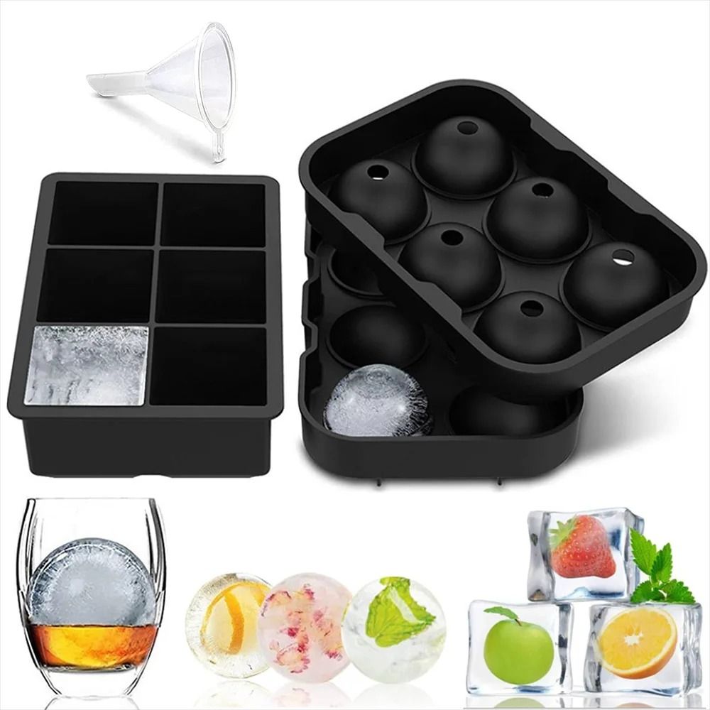 Premium DualStyle Silicone Ice Mold Set Large Square Round Sphere Makers For Whiskey Cocktails 0