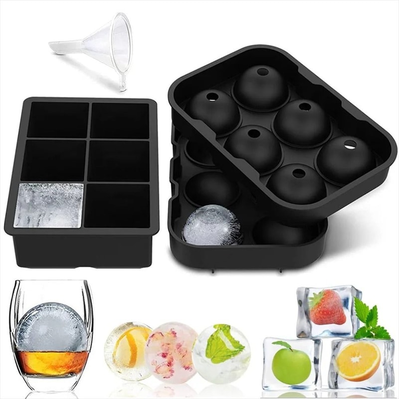 Premium DualStyle Silicone Ice Mold Set Large Square Round Sphere Makers For Whiskey Cocktails 0